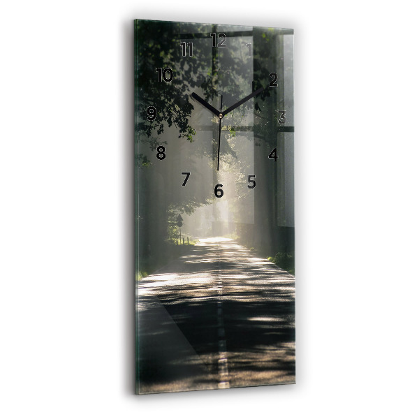 Reloj de vidrio vertical Carretera forestal y rayas de sol - espejomat.es