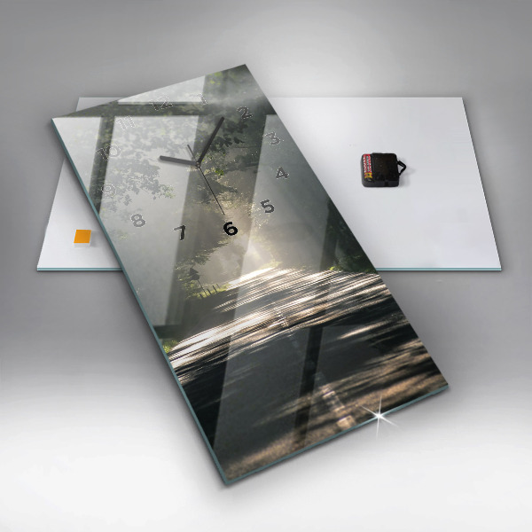 Reloj de vidrio vertical Carretera forestal y rayas de sol - espejomat.es