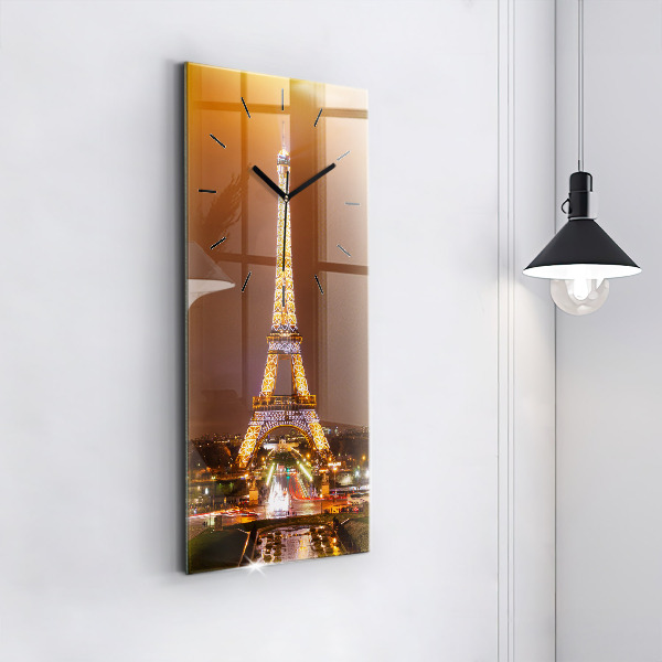 Reloj de cristal vertical Torre Eiffel iluminada - espejomat.es