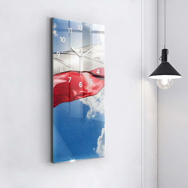 Reloj de cristal vertical Bandera polaca contra el cielo - espejomat.es