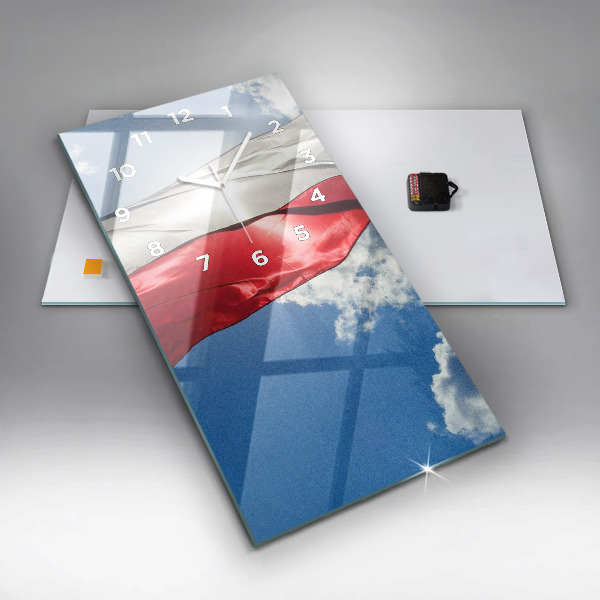 Reloj de cristal vertical Bandera polaca contra el cielo - espejomat.es