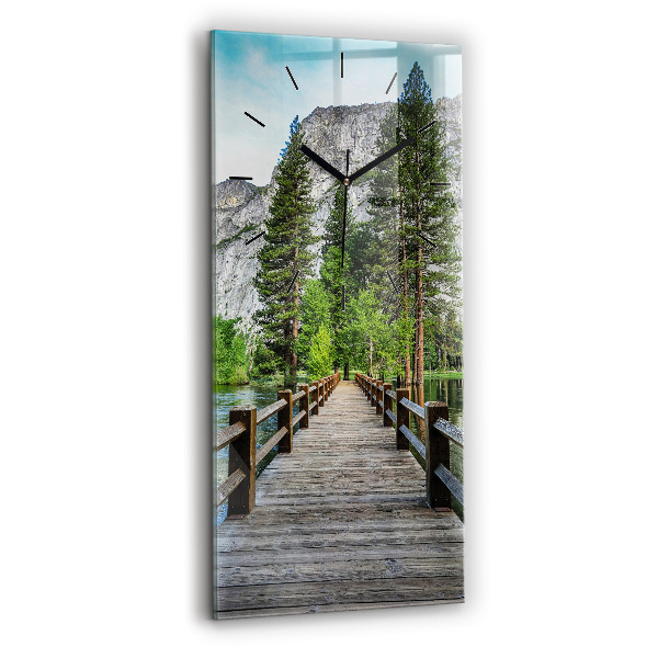 Reloj de vidrio vertical Puente de madera en Yosemite - espejomat.es