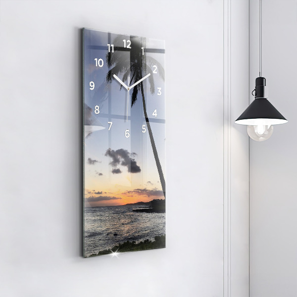 Reloj vertical Palmera y amanecer - espejomat.es