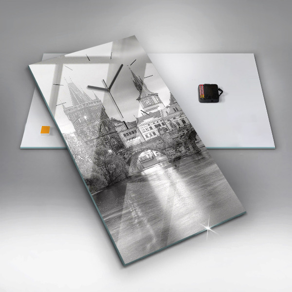 Reloj de vidrio vertical Vista del Puente de Carlos Praga - espejomat.es