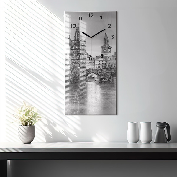 Reloj de vidrio vertical Vista del Puente de Carlos Praga - espejomat.es