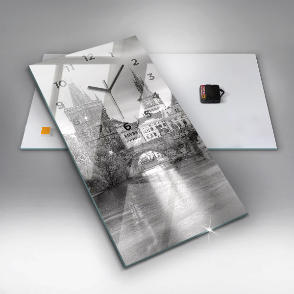 Reloj de vidrio vertical Vista del Puente de Carlos Praga - espejomat.es