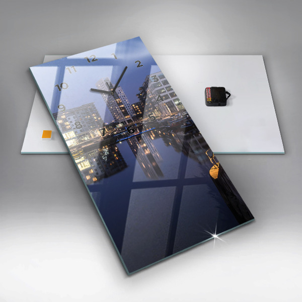 Reloj de cristal vertical Ciudad iluminada de noche - espejomat.es