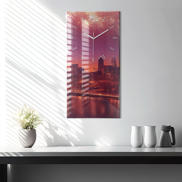 Reloj vertical Ciudad de noche en Filadelfia - espejomat.es