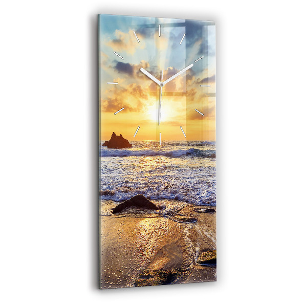 Reloj de vidrio vertical Puesta de sol en la playa - espejomat.es