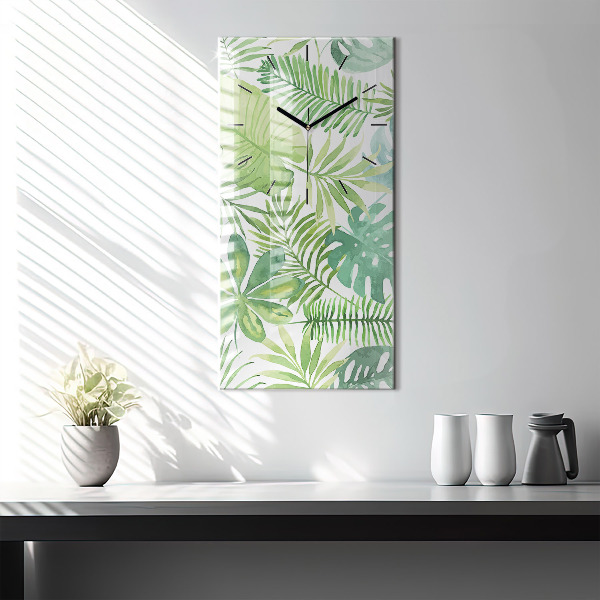 Reloj de cristal vertical Hojas verdes - espejomat.es