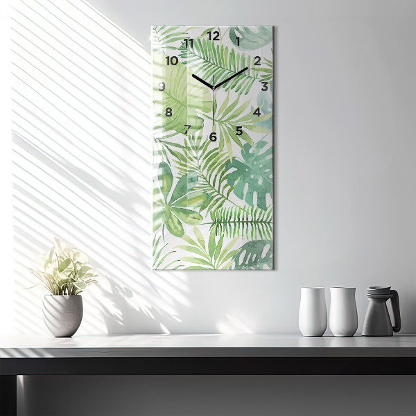Reloj de cristal vertical Hojas verdes - espejomat.es