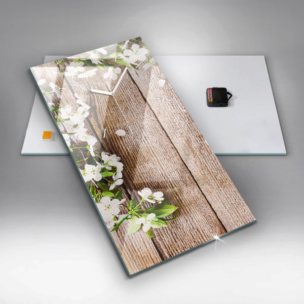 Reloj de vidrio vertical Flores sobre madera - espejomat.es