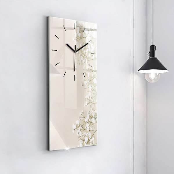 Reloj de cristal vertical Flores de gypsophila - espejomat.es