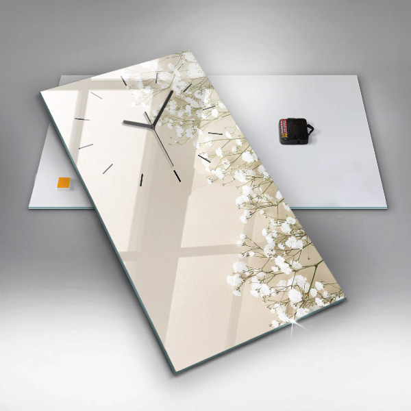 Reloj de cristal vertical Flores de gypsophila - espejomat.es