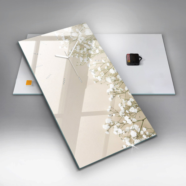 Reloj de cristal vertical Flores de gypsophila - espejomat.es