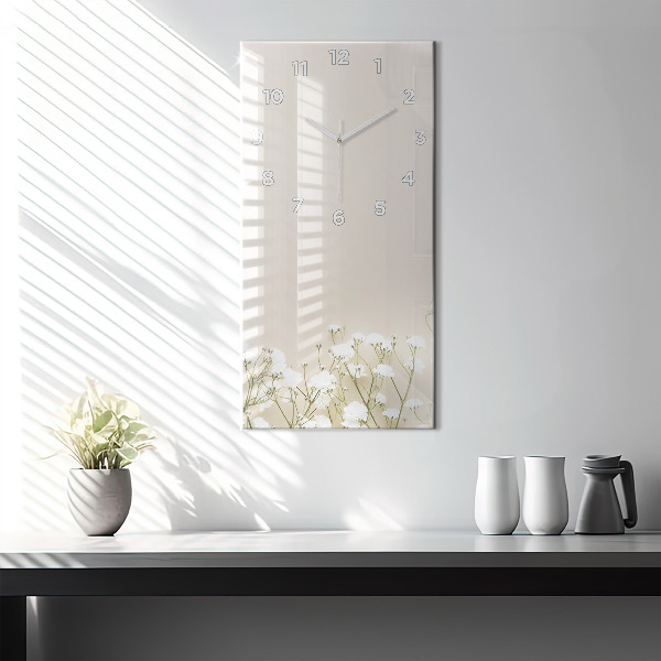 Reloj de cristal vertical Flores de gypsophila - espejomat.es