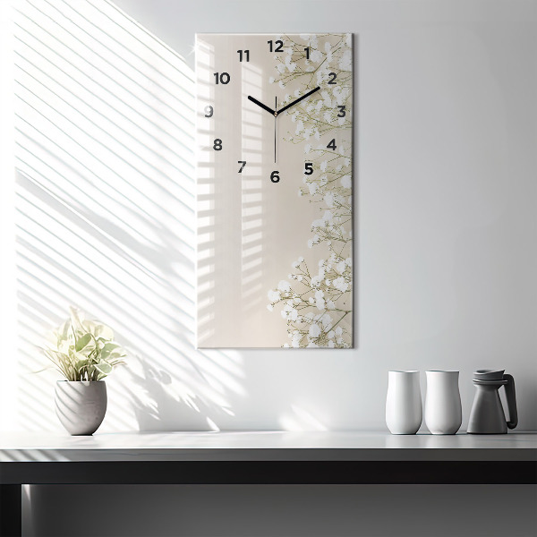 Reloj de cristal vertical Flores de gypsophila - espejomat.es