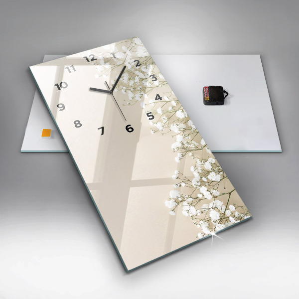 Reloj de cristal vertical Flores de gypsophila - espejomat.es
