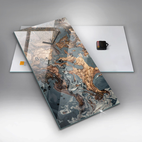 Reloj vertical Abstracción mármol dorado - espejomat.es