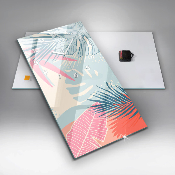 Reloj de vidrio vertical Hojas pastel - tropical - espejomat.es