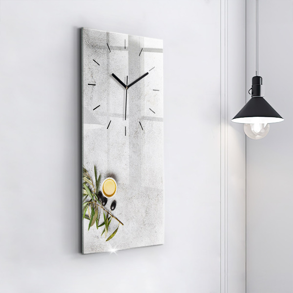 Reloj de vidrio vertical Aceitunas minimalistas - espejomat.es