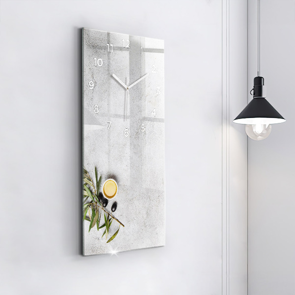 Reloj de vidrio vertical Aceitunas minimalistas - espejomat.es