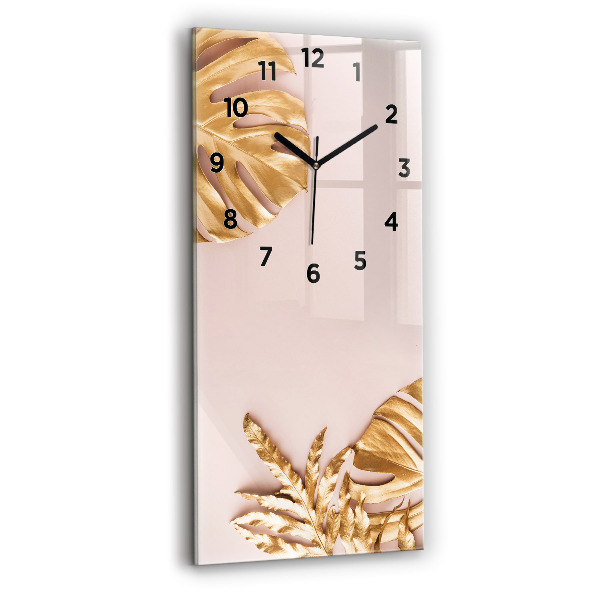 Reloj de cristal vertical Hojas tropicales doradas - espejomat.es