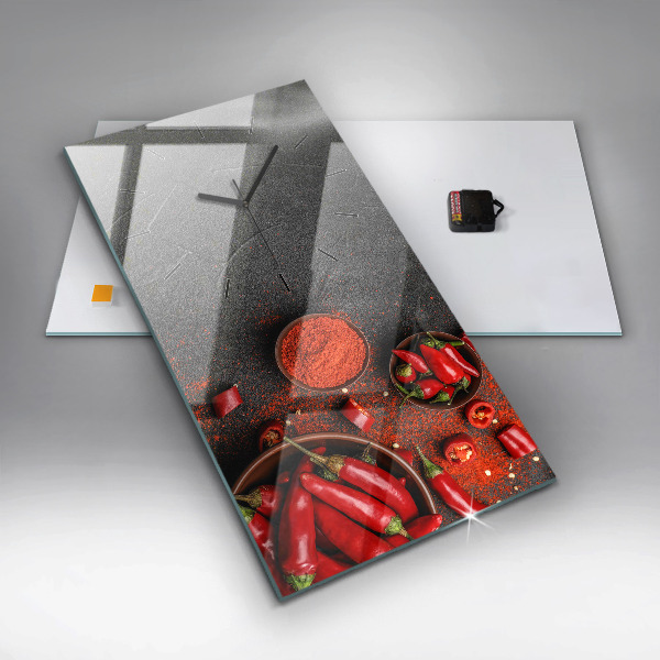 Reloj de cristal vertical Pimientos rojos - espejomat.es