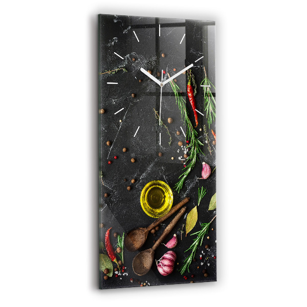 Reloj de cristal vertical Especias sobre la mesa - espejomat.es