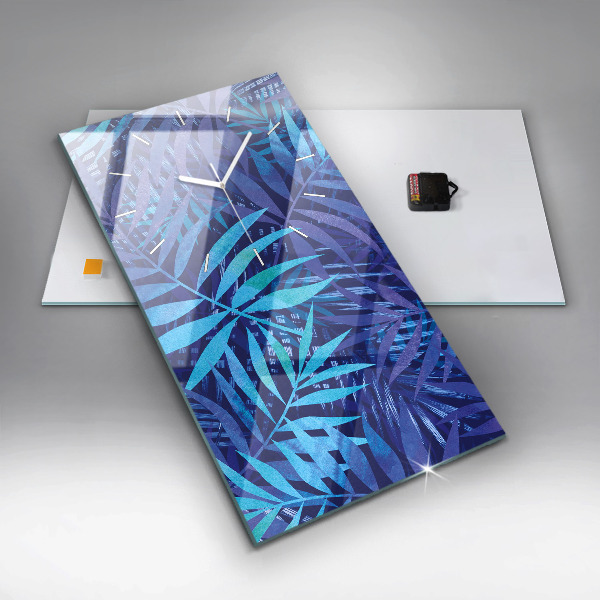 Reloj de cristal vertical Hojas azules - espejomat.es