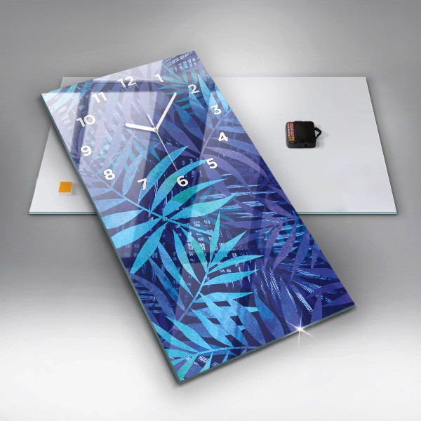 Reloj de cristal vertical Hojas azules - espejomat.es