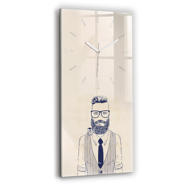 Reloj de vidrio vertical Hombre con barba y pipa - espejomat.es