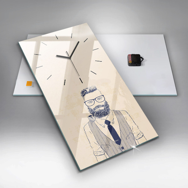 Reloj de vidrio vertical Hombre con barba y pipa - espejomat.es