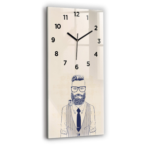 Reloj de vidrio vertical Hombre con barba y pipa - espejomat.es