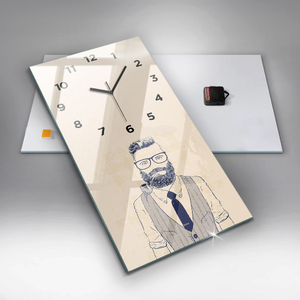 Reloj de vidrio vertical Hombre con barba y pipa - espejomat.es