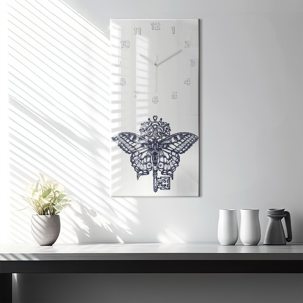 Reloj de vidrio vertical Mariposa y llave estilo boho - espejomat.es