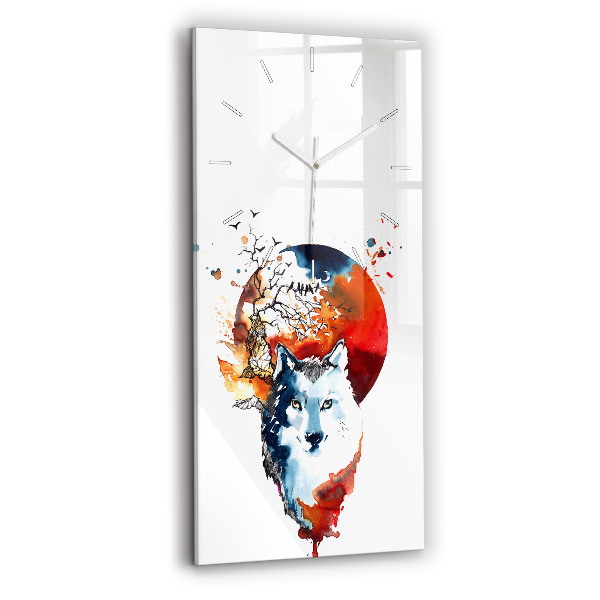 Reloj de cristal vertical Lobo y luna llena - espejomat.es