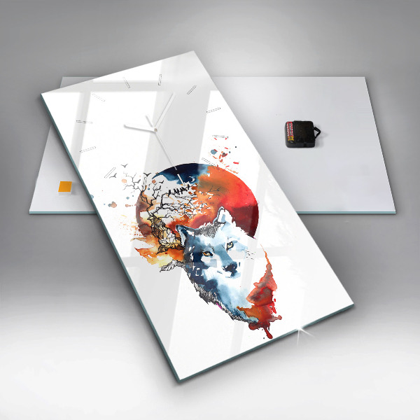 Reloj de cristal vertical Lobo y luna llena - espejomat.es