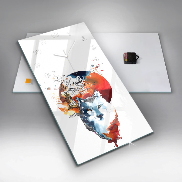 Reloj de cristal vertical Lobo y luna llena - espejomat.es