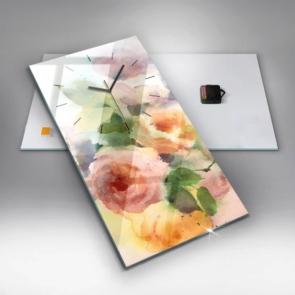 Reloj vertical Rosas en un jarrón acuarela - espejomat.es