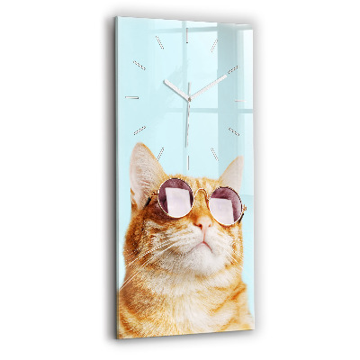 Reloj de vidrio vertical Divertido gato con gafas - espejomat.es