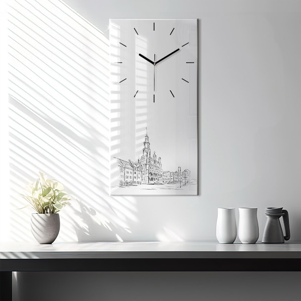 Reloj de cristal vertical Boceto del casco antiguo de Poznań - espejomat.es