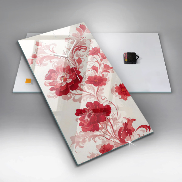 Reloj de vidrio vertical Flores rojas - espejomat.es