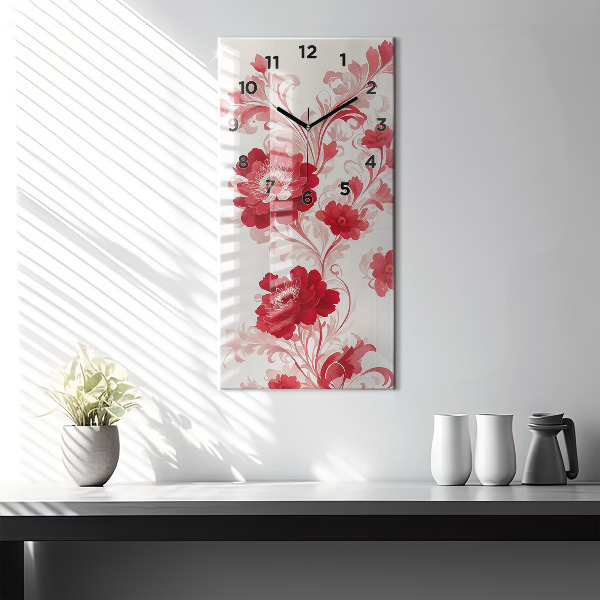 Reloj de vidrio vertical Flores rojas - espejomat.es