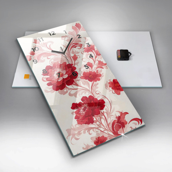 Reloj de vidrio vertical Flores rojas - espejomat.es