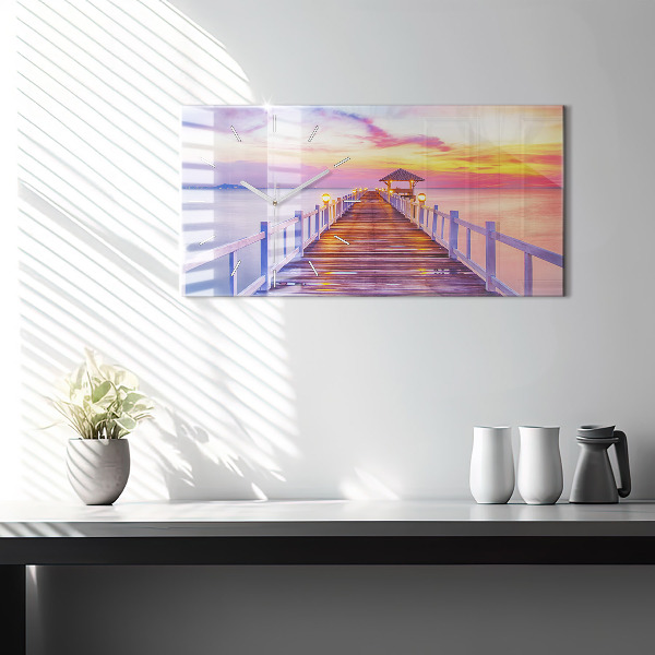 Reloj horizontal Puente en el puerto al atardecer