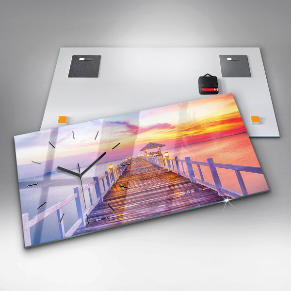 Reloj horizontal Puente en el puerto al atardecer