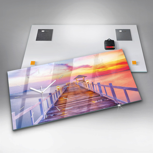 Reloj horizontal Puente en el puerto al atardecer