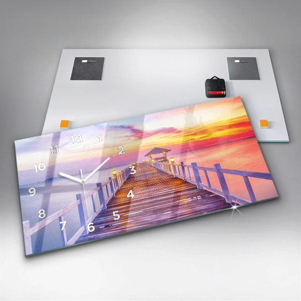 Reloj horizontal Puente en el puerto al atardecer