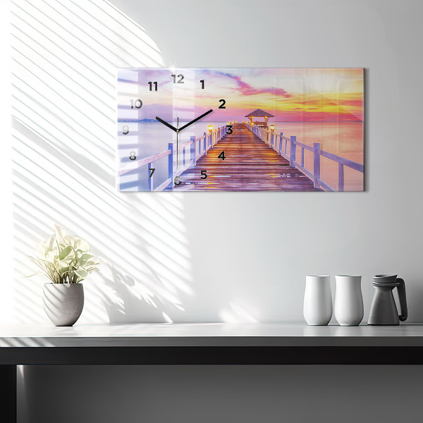 Reloj horizontal Puente en el puerto al atardecer